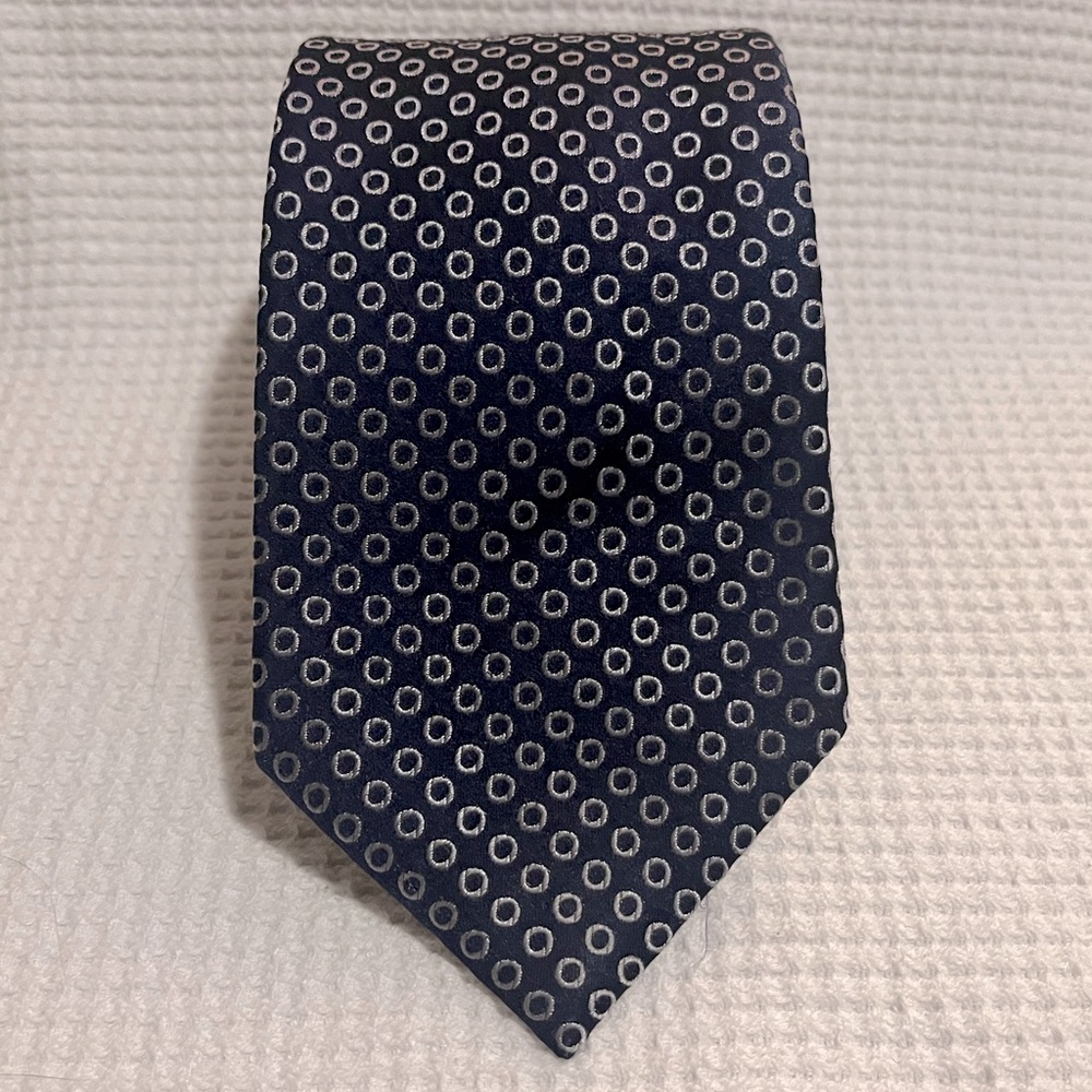 Express Tie - Navy Blue with Silver Circles - EUC